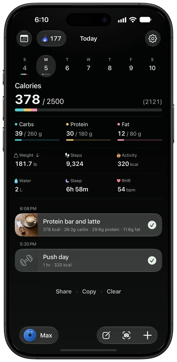 A protein bar, a latte and a push workout logged from one sentence