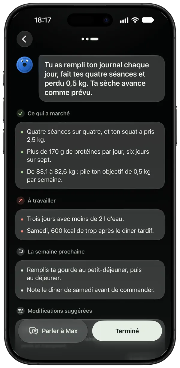 Un bilan hebdo : ce qui a marché, ce qu’il faut travailler, la semaine prochaine