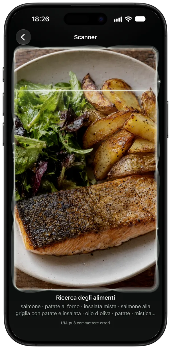La scansione di un piatto di salmone, patate e insalata