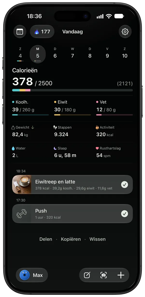 Een eiwitreep, een latte en een pushtraining gelogd in één zin