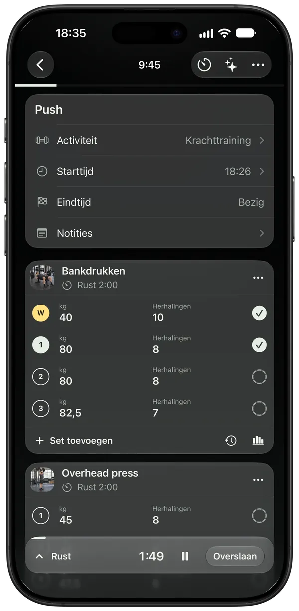 Een pushtraining met de rusttimer aan